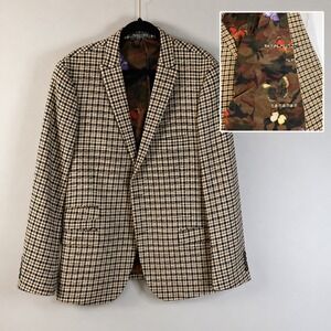 Paisley & Gray Men 46R Skinny Fit Houndstooth Blazer Brown Camo Butterfly Lining